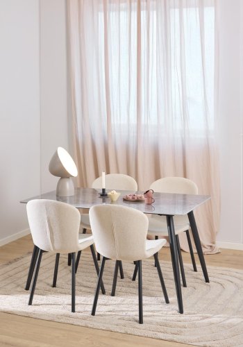 ACT NORDIC Esra spisestuestol, Apia stoff beige 453, Ramme matt svart grov pulverlakkert stl med glidels, eske med 2 stk., eske 3 av 3