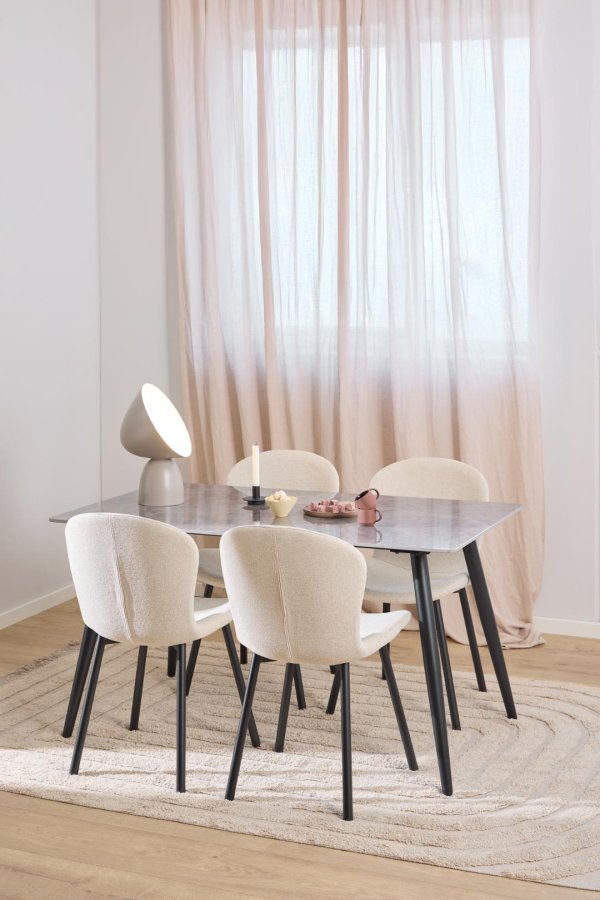 ACT NORDIC Esra spisestuestol, Apia stoff beige 453, Ramme matt svart grov pulverlakkert stl med glidels, eske med 2 stk., eske 3 av 3