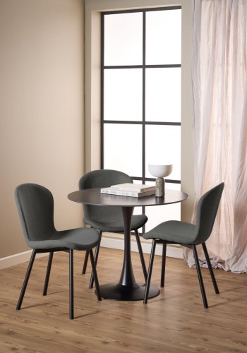 ACT NORDIC Esra Esszimmerstuhl, Apia-Stoff dunkelgrau 458, Gestell aus mattschwarzem, pulverbeschichtetem Stahl mit Reiverschluss, Karton 2 Stk.