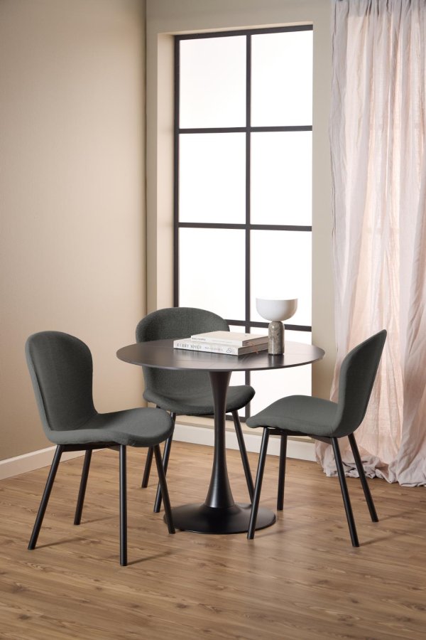 ACT NORDIC Esra Esszimmerstuhl, Apia-Stoff dunkelgrau 458, Gestell aus mattschwarzem, pulverbeschichtetem Stahl mit Reiverschluss, Karton 2 Stk.