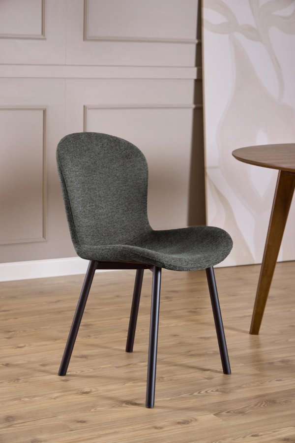 ACT NORDIC Esra Esszimmerstuhl, Apia-Stoff dunkelgrau 458, Gestell aus mattschwarzem, pulverbeschichtetem Stahl mit Reiverschluss, Karton 2 Stk.