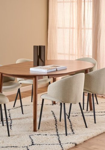 ACT NORDIC Montreux runder Esstisch, Platte matt Walnuss Acryllackfurnier, Gestell Walnuss gebeizt Acryllack Kautschukholz mit Butterfly-Auszug und zustzlicher Ablageplatte, 115/154x75 cm