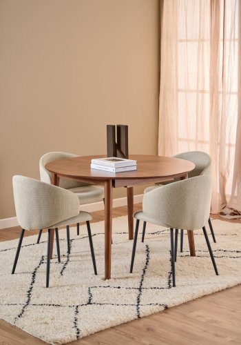 ACT NORDIC Montreux runder Esstisch, Platte matt Walnuss Acryllackfurnier, Gestell Walnuss gebeizt Acryllack Kautschukholz mit Butterfly-Auszug und zustzlicher Ablageplatte, 115/154x75 cm