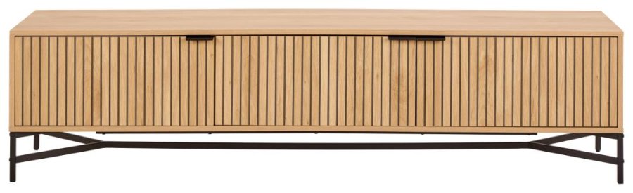 ACT NORDIC Jaipur TV-Tisch, Platte, Rahmen und 3 Tren aus Melamin in rauer Eiche, Rahmen aus mattschwarzem, rauem, pulverbeschichtetem Stahl, 176,4 x 40 x 45 cm