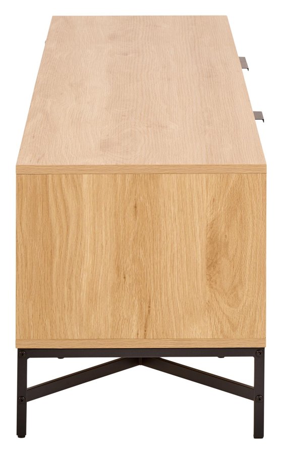 ACT NORDIC Jaipur TV-Tisch, Platte, Rahmen und 3 Tren aus Melamin in rauer Eiche, Rahmen aus mattschwarzem, rauem, pulverbeschichtetem Stahl, 176,4 x 40 x 45 cm