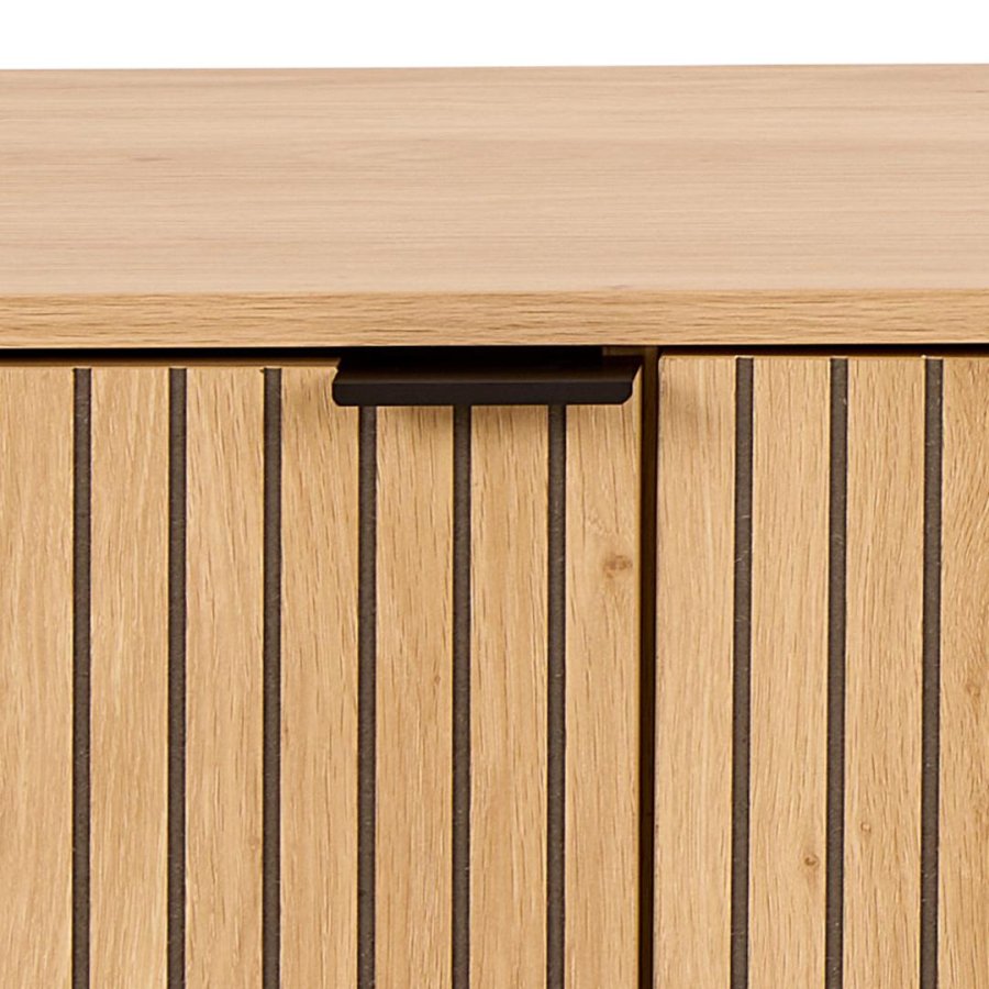 ACT NORDIC Jaipur TV-Tisch, Platte, Rahmen und 3 Tren aus Melamin in rauer Eiche, Rahmen aus mattschwarzem, rauem, pulverbeschichtetem Stahl, 176,4 x 40 x 45 cm