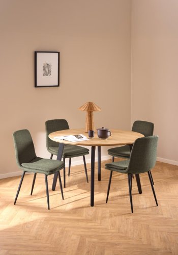 ACT NORDIC Becca Esszimmerstuhl, Basel Stoff grn 77, Gestell mattschwarz pulverbeschichteter Stahl, Karton mit 4 Stck