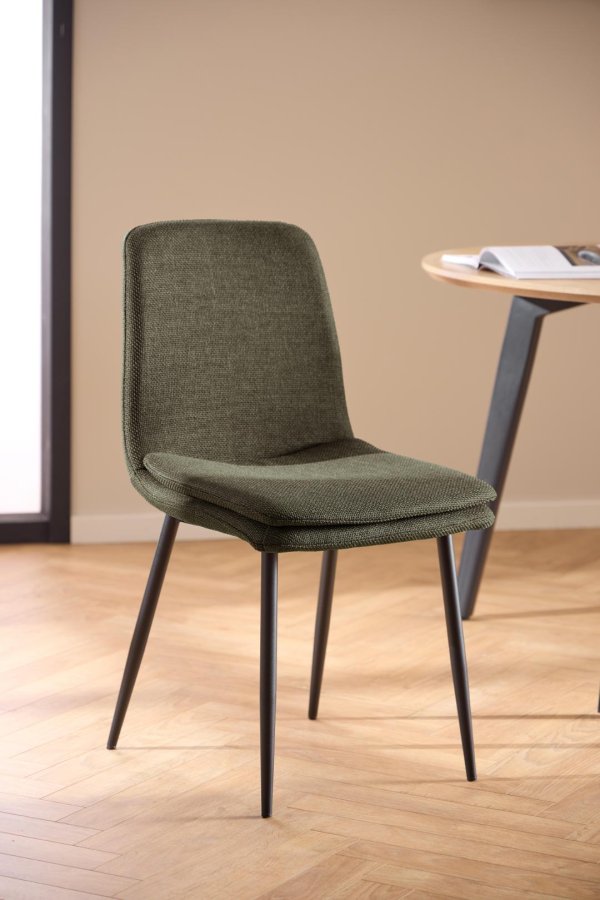 ACT NORDIC Becca Esszimmerstuhl, Basel Stoff grn 77, Gestell mattschwarz pulverbeschichteter Stahl, Karton mit 4 Stck