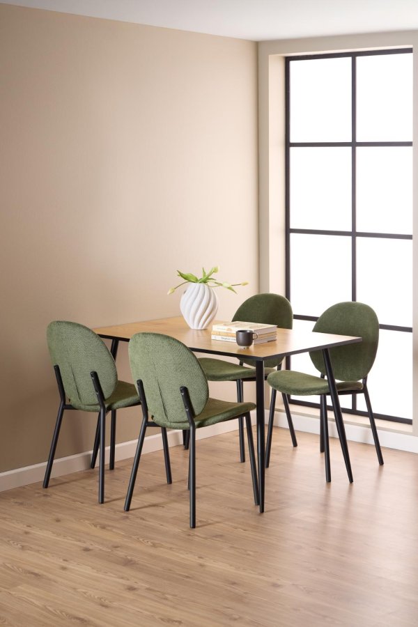 ACT NORDIC Cliff spisestuestol, Caso stoff skoggrnt 162, Ramme matt svart grovt pulverlakkert stl med glidels, eske med 2 stk., eske 3 av 3