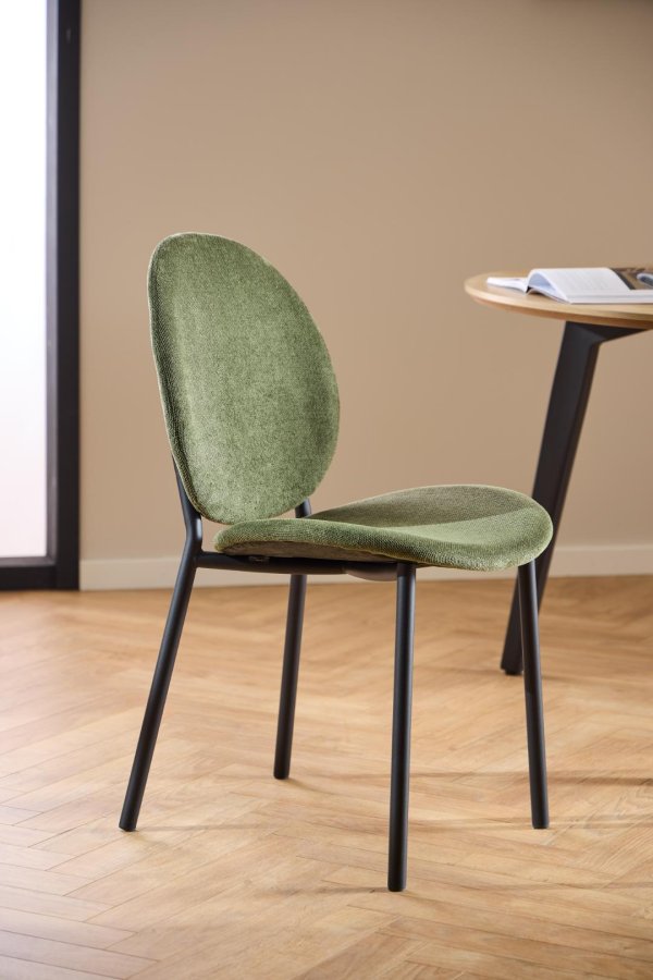 ACT NORDIC Cliff spisestuestol, Caso stoff skoggrnt 162, Ramme matt svart grovt pulverlakkert stl med glidels, eske med 2 stk., eske 3 av 3