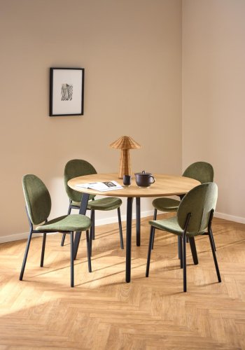 ACT NORDIC Cliff spisestuestol, Caso stoff skoggrnt 162, Ramme matt svart grovt pulverlakkert stl med glidels, eske med 2 stk., eske 3 av 3