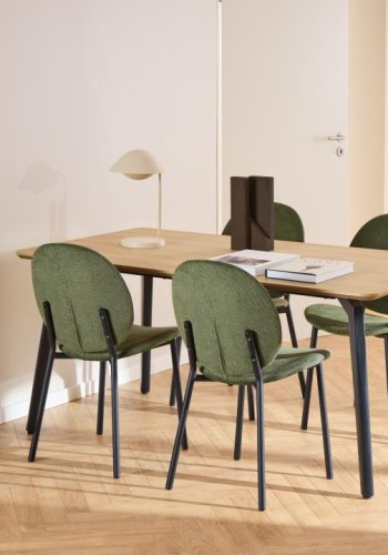 ACT NORDIC Cliff spisestuestol, Caso stoff skoggrnt 162, Ramme matt svart grovt pulverlakkert stl med glidels, eske med 2 stk., eske 3 av 3