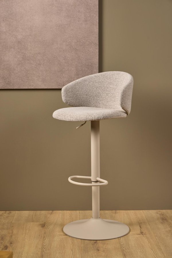 ACT NORDIC Ella barstol, m. trompetfod, drejefunktion, fodsttte, gaspatron - beige stof og gr stl