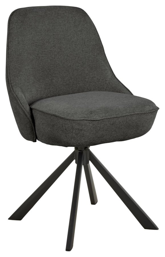 ACT NORDIC Carlton Esszimmerstuhl, Apia-Stoff dunkelgrau 458, 4-Stern-Gestell aus mattschwarzem, pulverbeschichtetem Stahl mit Drehfunktion und Taschenfedern, Karton mit 2 Stck