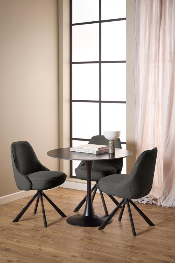 ACT NORDIC Carlton Esszimmerstuhl, Apia-Stoff dunkelgrau 458, 4-Stern-Gestell aus mattschwarzem, pulverbeschichtetem Stahl mit Drehfunktion und Taschenfedern, Karton mit 2 Stck