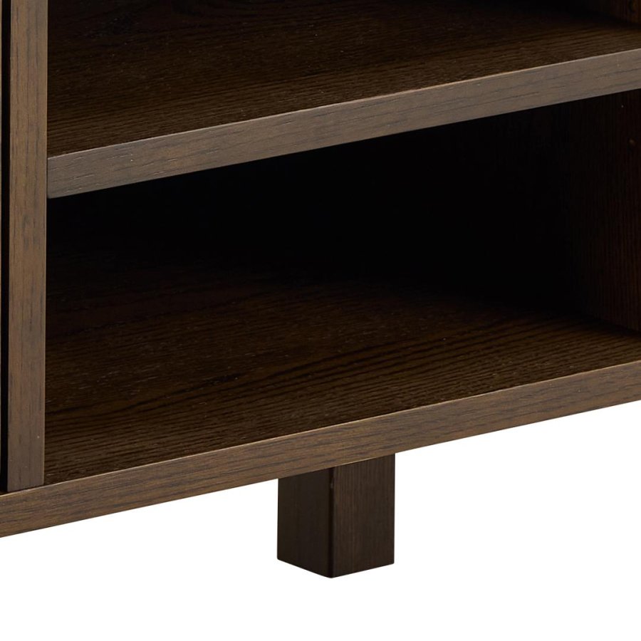 ACT NORDIC Southampton TV-bord, topp krempolert keramikk, ramme, 2 drer, hylle og ramme rykfarget NC-lakkert eikefiner med organisk kant og pen plass, 120x40x45 cm