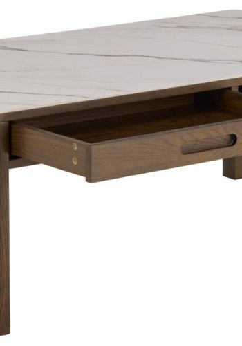 
ACT NORDIC Southampton sofabord - kremfarget keramikk og røykfarget eikefiner, 1 skuff, skjult oppbevaring, rektangulær
