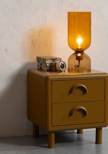 WOOOD Rune natbord, m. 2 skuffer - honninggul metal (42x42)