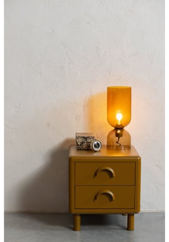 WOOOD Rune natbord, m. 2 skuffer - honninggul metal (42x42)