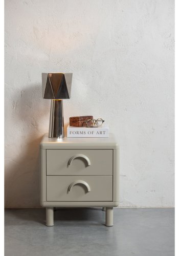 WOOOD Rune natbord, m. 2 skuffer - sand metal (42x42)