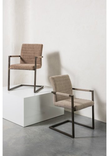 WOOOD Bas spisebordsstol, m. armln - brun melange stof og sort metal