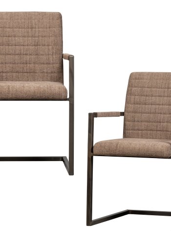 WOOOD Bas spisebordsstol, m. armln - brun melange stof og sort metal