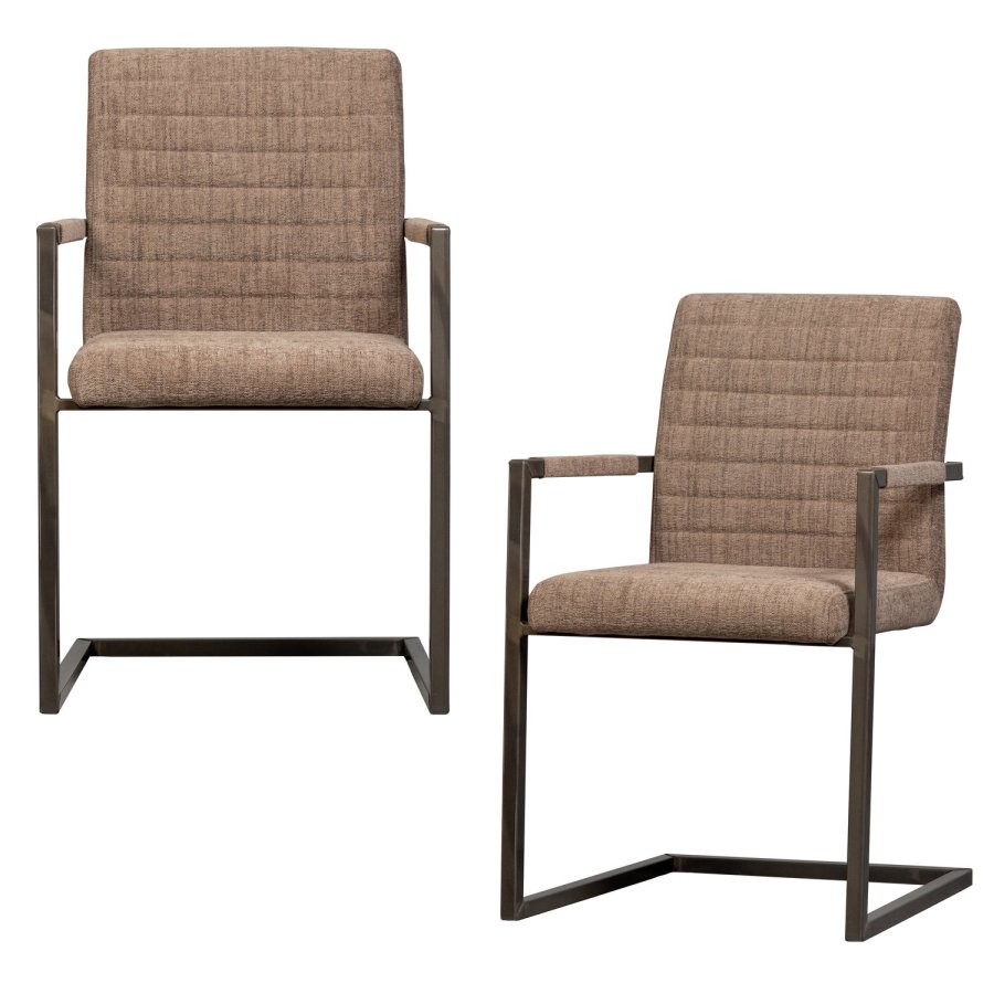 WOOOD Bas spisebordsstol, m. armln - brun melange stof og sort metal