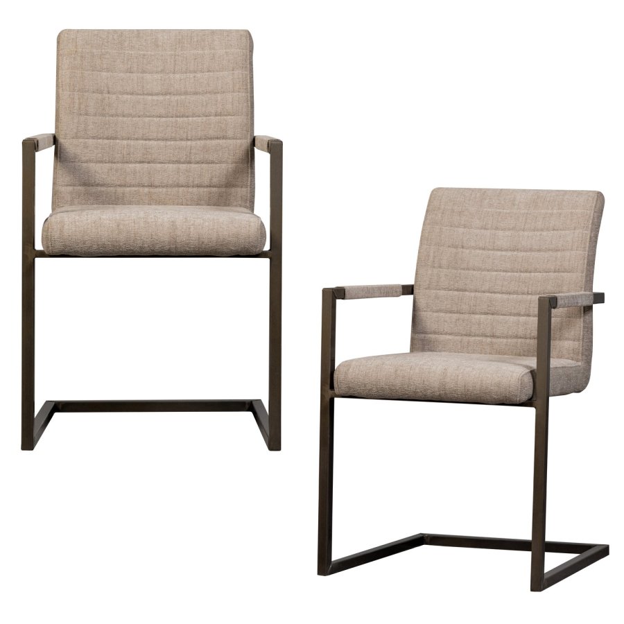 WOOOD Bas spisebordsstol, m. armln - sand melange stof og sort metal