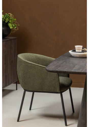 WOOOD Leon spisebordsstol, m. armln - skovgrn boucl stof og metal