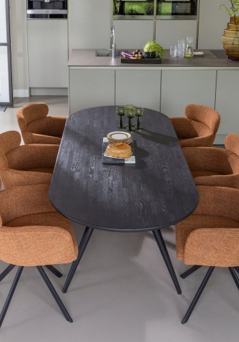 WOOOD Fenne spisebordsstol, m. drejefunktion og armln - ingefr stof og sort metal