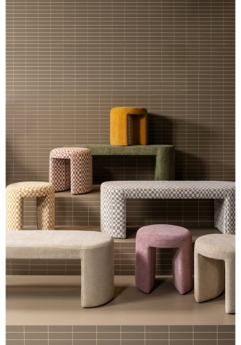 WOOOD Jacob bnk, oval - olivengrn chenille stof (130x46)