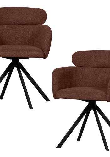 WOOOD Fenne spisebordsstol, m. drejefunktion og armln - kastanje brun stof og sort metal
