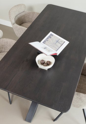 WOOOD Fenne spisebordsstol, m. drejefunktion og armln - natur stof og sort metal