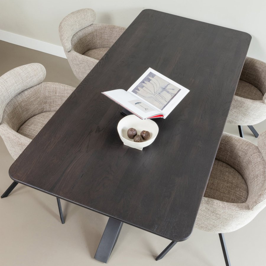 WOOOD Fenne spisebordsstol, m. drejefunktion og armln - natur stof og sort metal