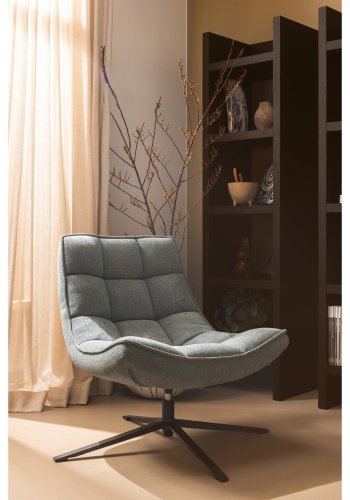 WOOOD Maudi drejestol - bl sten polyester stof og sort metal