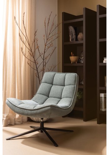 WOOOD Maudi drejestol - bl sten polyester stof og sort metal