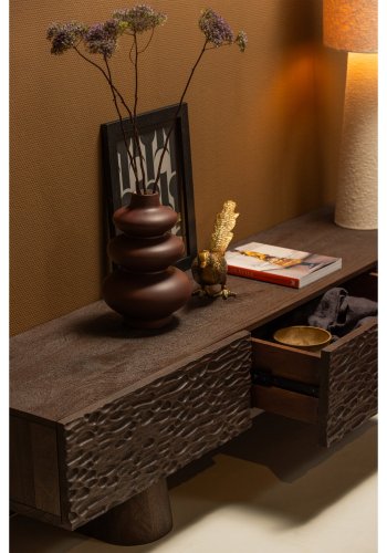 WOOOD Crumble TV-bord, m. 3 skuffer - mrkebrun mangotr (180x40)