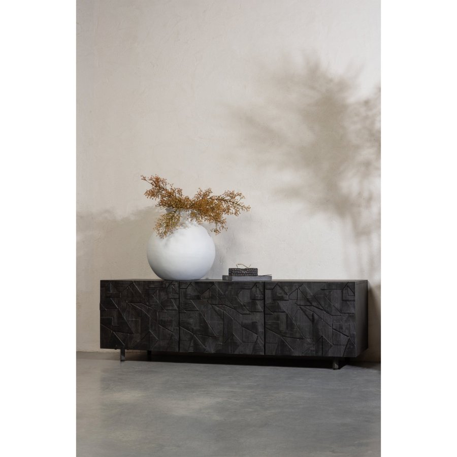 WOOOD TV-bord, m. 3 lger og 2 hylder - sort mangotr (160x45)