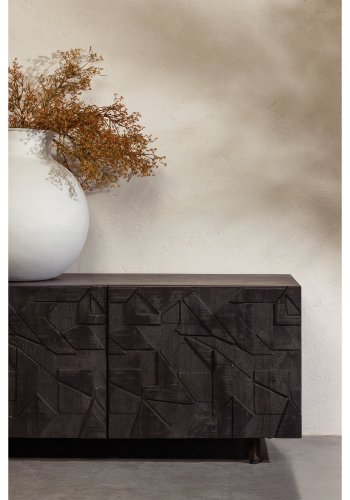 WOOOD TV-bord, m. 3 lger og 2 hylder - sort mangotr (160x45)