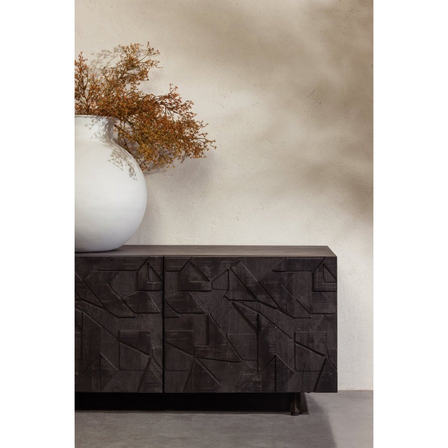 WOOOD TV-bord, m. 3 lger og 2 hylder - sort mangotr (160x45)