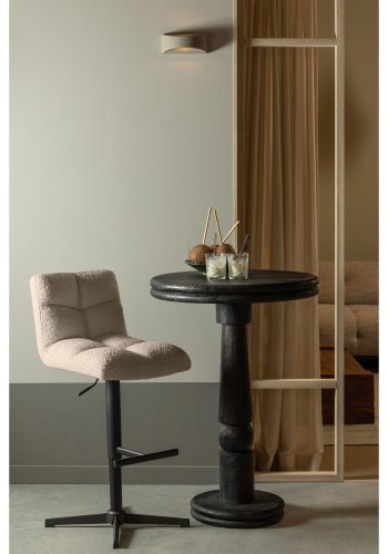 WOOOD Vinny barstol, m. rygln, drejefunktion, fodsttte - sand boucl og sort metal