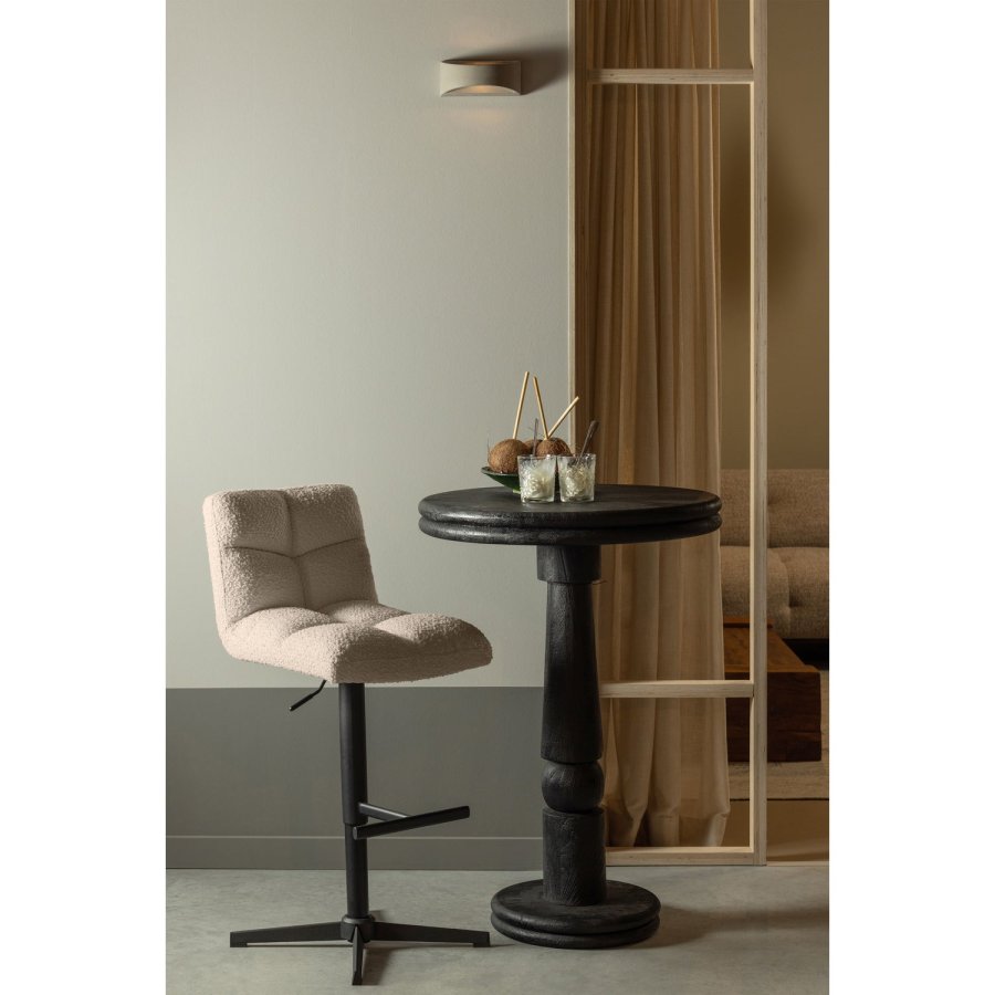 WOOOD Vinny barstol, m. rygln, drejefunktion, fodsttte - sand boucl og sort metal