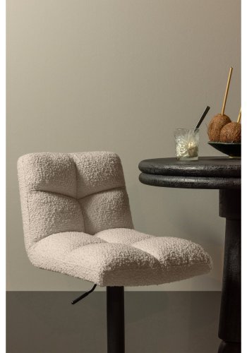 WOOOD Vinny barstol, m. rygln, drejefunktion, fodsttte - sand boucl og sort metal