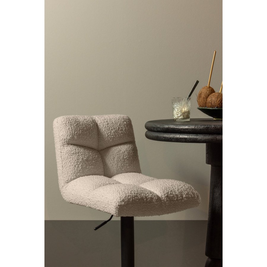 WOOOD Vinny barstol, m. rygln, drejefunktion, fodsttte - sand boucl og sort metal