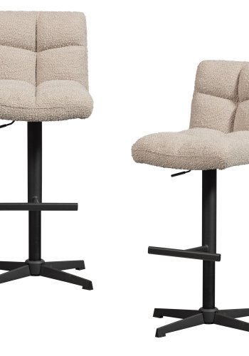 WOOOD Vinny barstol, m. rygln, drejefunktion, fodsttte - sand boucl og sort metal