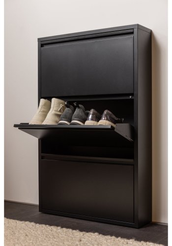 WOOOD Sabine skoskab, m. 3 rum - sort metal