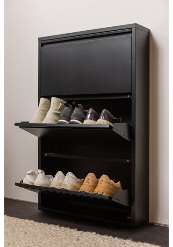 WOOOD Sabine skoskab, m. 3 rum - sort metal