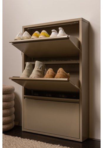 WOOOD Sabine skoskab, m. 3 rum - sand metal