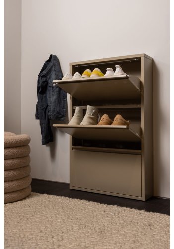 WOOOD Sabine skoskab, m. 3 rum - sand metal