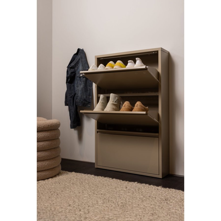 WOOOD Sabine skoskab, m. 3 rum - sand metal